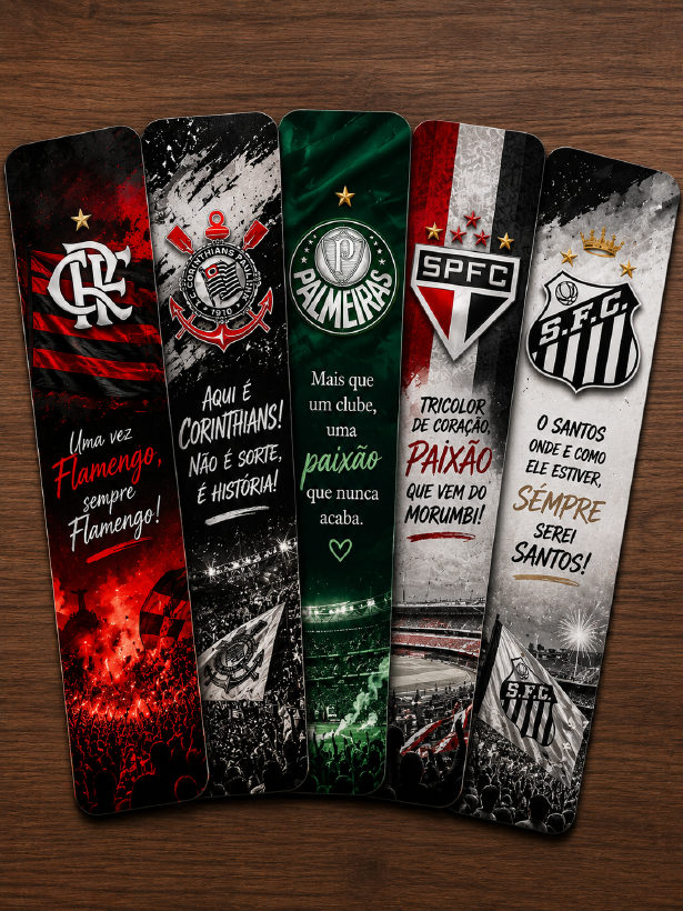 Marca-páginas personalizados de times de futebol com frases das torcidas